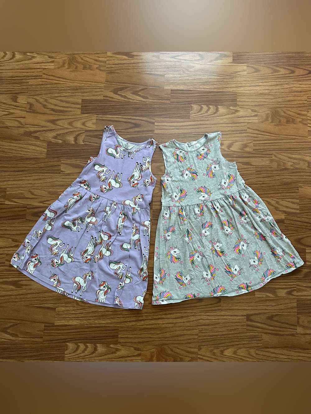Bundle 2x H&M Girls 8-10 Sleeveless Cotton Summer Dress Unicorn Purple Gray EUC!